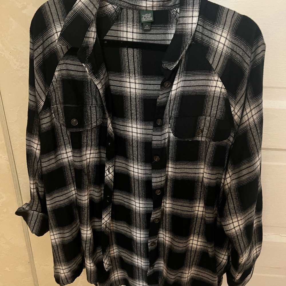 Black and White Plaid Button-Up Shirt